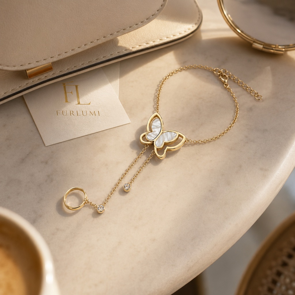 The Editorial hand chain placed near soft accessories.