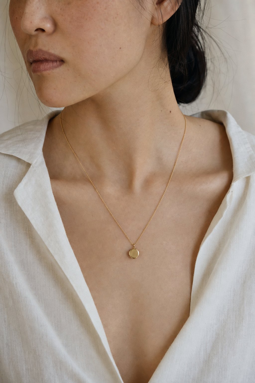 The Tiny Locket wearing close image.